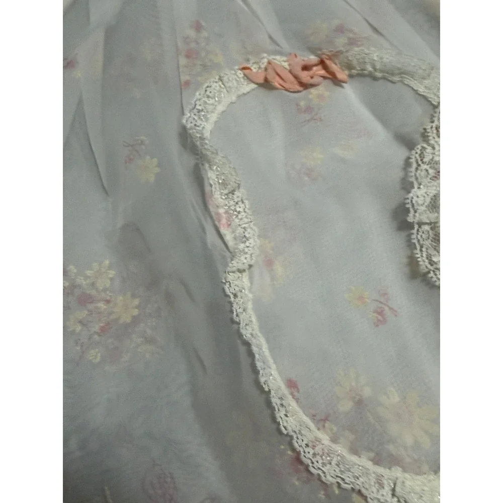 Vintage Busy Hour Aprons Sheer Floral Organza Lace Trim Half Apron Set of 2